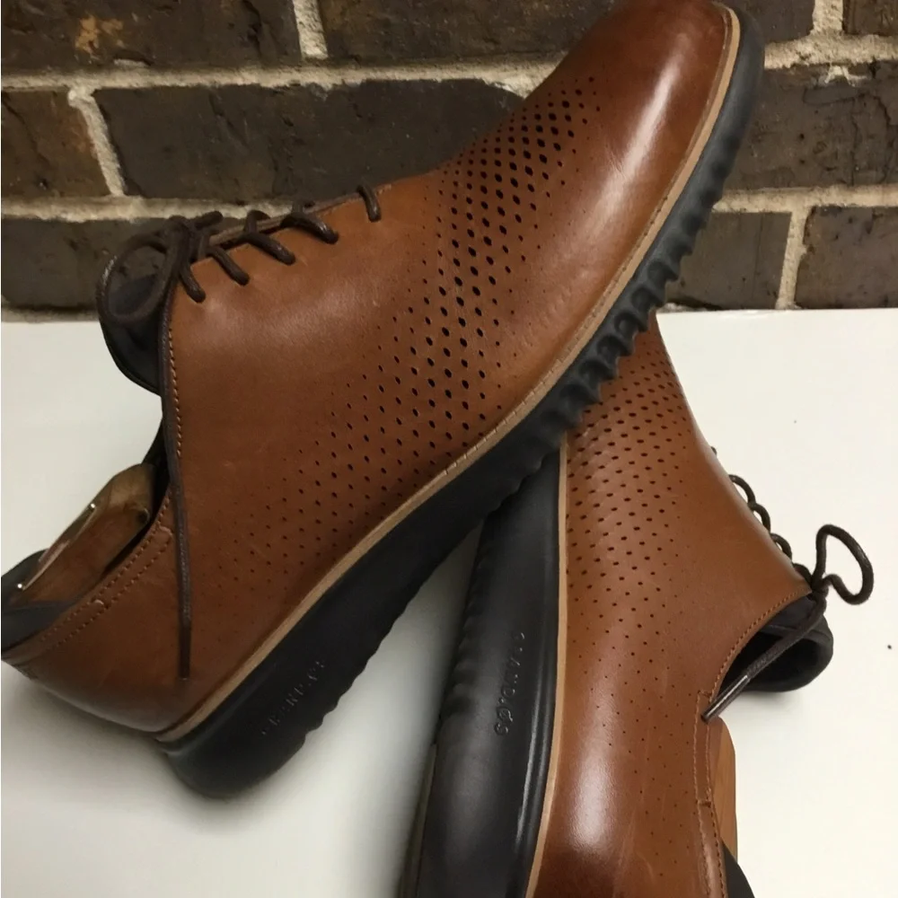 Cole Haan Tan/Brown Perforated Leather Derby Lace-Up